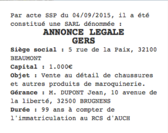 annonce legale gers